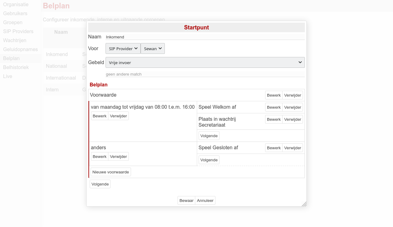 Uw belplan is volledig zelf instelbaar, met alle functionaliteiten die je van een telefooncentrale mag verwachten.